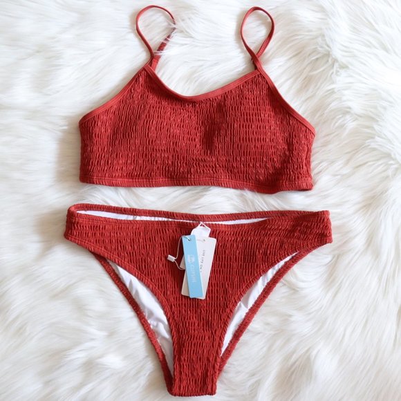 Cupshe Other - Red Orange Smocked Bikini Set Size Large